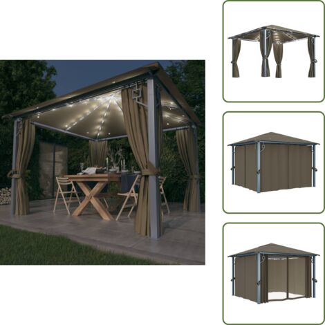The Living Store Gazebo con Tende e Luci LED 300x300 cm Grigio Talpa Alluminio - Gazebo alluminio
