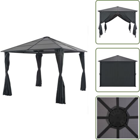 The Living Store Gazebo con Tende in Alluminio 3x3 m Nero - Tende per gazebo