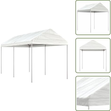 The Living Store Gazebo con Tetto Bianco 4,46x2,28x2,69 m in Polietilene - Ombra