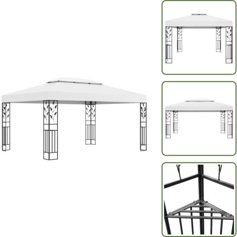The Living Store Gazebo con Tetto Doppio 3x4 m Bianco - Gazebo con tetto doppio