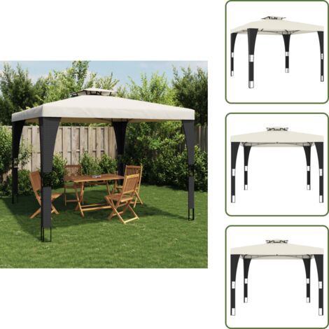 The Living Store Gazebo con Tetto Doppio Crema 2,98x2,98 m in Acciaio - Gazebo in acciaio