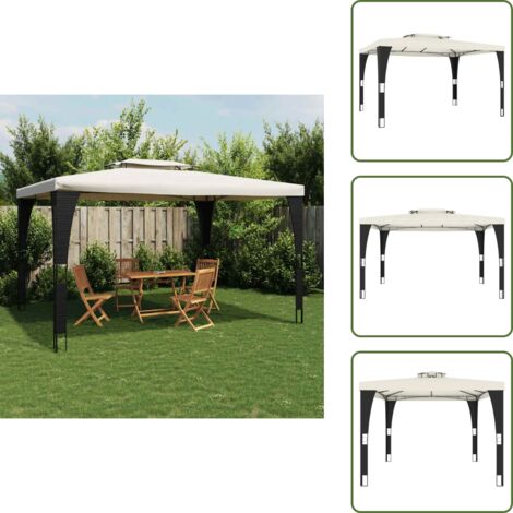 The Living Store Gazebo con Tetto Doppio Crema 3,98x2,98 m in Acciaio - Gazebo in acciaio