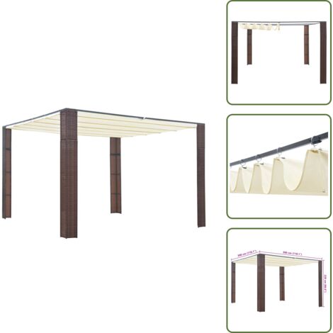 The Living Store Gazebo con Tetto in Polyrattan 300x300x220cm Marrone e Crema - Ombrellone