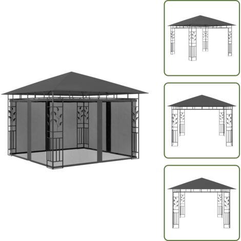 The Living Store Gazebo con Zanzariera 3x3x2,73 m Antracite 180 g/m² - Ombrellone