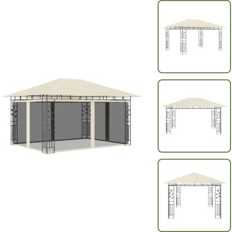 The Living Store Gazebo con Zanzariera 4x3x2,73 m Crema 180 g/m² - Ombrellone