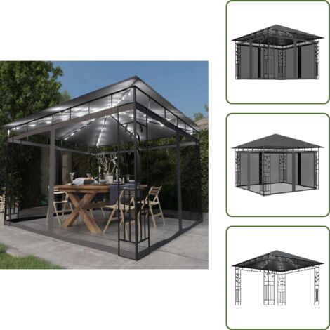 The Living Store Gazebo con Zanzariera e Luci LED 3x3x2,73 m Antracite - Ombrellone con zanzariera