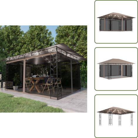 The Living Store Gazebo con Zanzariera Luci LED 4x3x2,73 m Grigio Talpa - Zanzariera