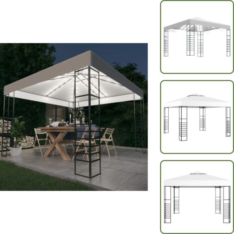 The Living Store Gazebo da Giardino con Luci a Stringa LED 3x3 m Bianco - Ombrellone da giardino