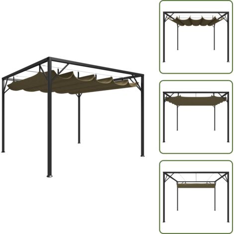 The Living Store Gazebo da Giardino con Tetto Retrattile 3x3 m Talpa 180 g/m² - Gazebo con tetto retrattile