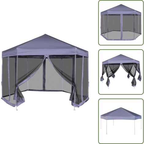 The Living Store Gazebo Esagonale Pop-Up con 6 Pareti Blu Scuro 3,6x3,1 m - Gazebo esagonale