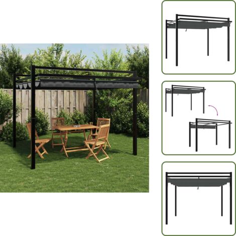 The Living Store Gazebo Giardino con Tetto Retrattile Antracite 3x3 m Alluminio - Gazebo con tetto retrattile