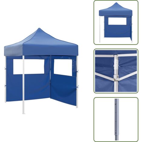 The Living Store Gazebo Pieghevole Professionale 2 Pareti 2x2m Acciaio Blu - Tenda da giardino