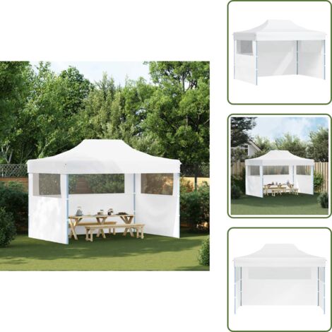The Living Store Gazebo Professionale Pieghevole 3 Pareti 280x410x315 cm Acciaio Bianco - Tenda pieghevole