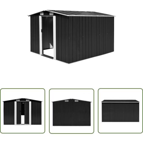 The Living Store Gerätehaus 257x298x178 cm Metall Anthrazit - Metallgerätehaus - Gartenschuppen - Werkzeuglager - Stahltankstelle - Außenaufbewahrung