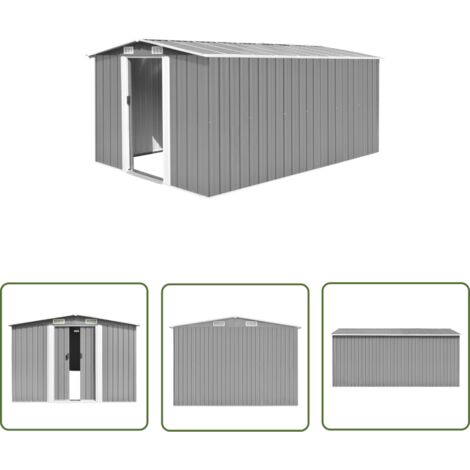 The Living Store Gerätehaus 257x392x181 cm Metall Grau - Metallgartenhaus - Gerätehaus - Werkzeuglager - Stauraum - Außenaufbewahrung