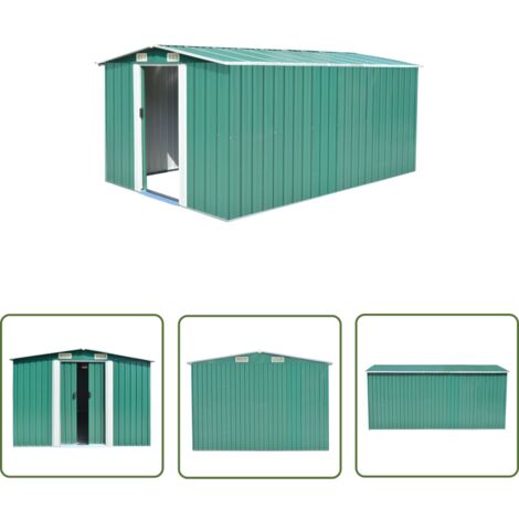 The Living Store Gerätehaus 257x392x181 cm Metall Grün - Metallgerätehaus - Gartenhäuschen - Werkzeuglager - Stauraum - Außenschrank