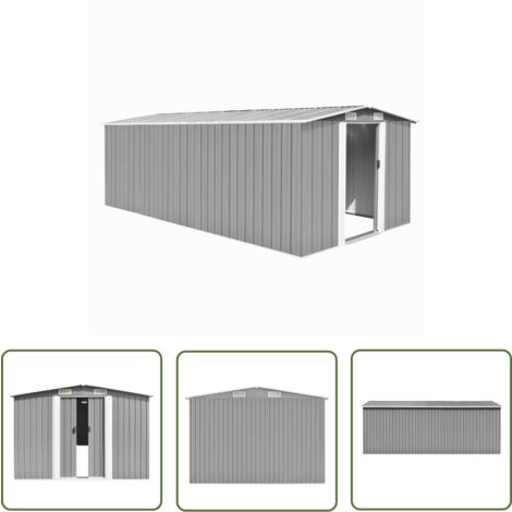 The Living Store Gerätehaus 257x489x181 cm Metall Grau - Metallgartenhaus - Gerätehaus - Werkzeuglager - Stahltankstelle - Außenaufbewahrung
