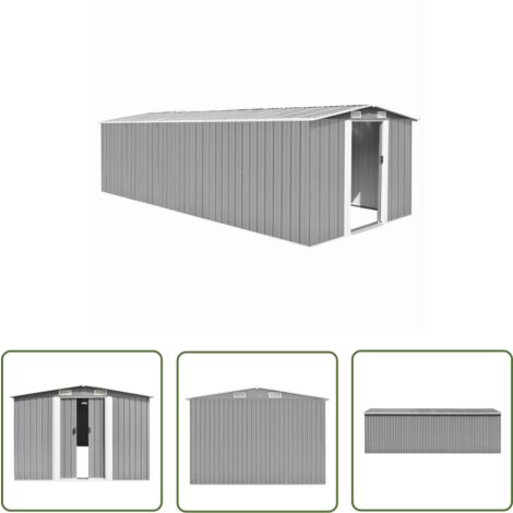 The Living Store Gerätehaus 257x580x181 cm Metall Grau - Metallgartenhaus - Gerätehaus - Werkzeuglager - Stauraum - Außenaufbewahrung