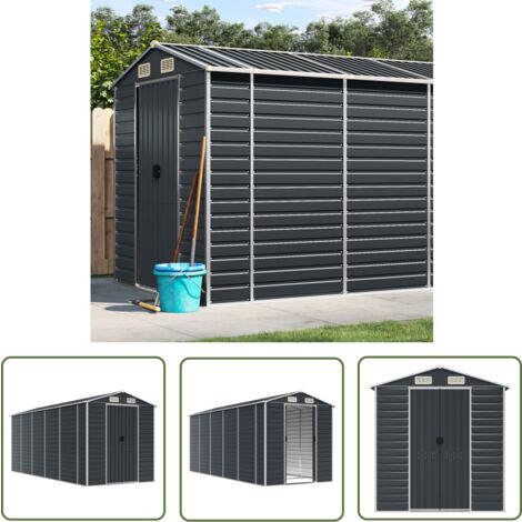 The Living Store Gerätehaus Anthrazit 191x470x198 cm Verzinkter Stahl - Geräteschuppen - Gartenhaus - Werkzeuglager - Outdoor-Lagerraum - Anthrazit