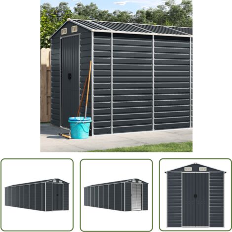 The Living Store Gerätehaus Anthrazit 191x725x198 cm Verzinkter Stahl - Gartenschuppen - Gartenhäuschen - Werkzeuglager - Außenschrank - Wetterfest