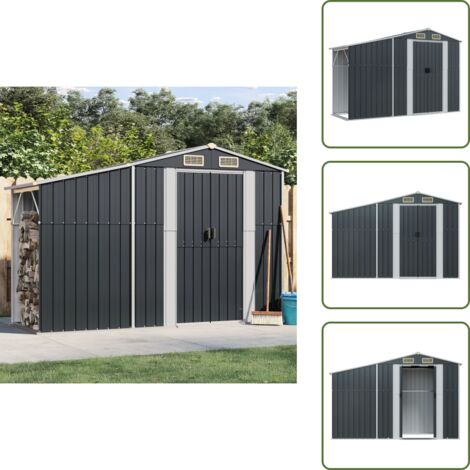 The Living Store Gerätehaus Anthrazit 277x93x179 cm Verzinkter Stahl - Metallgartenhaus - Gerätehaus - Außenschrank - Werkzeuglager - Gartenablage