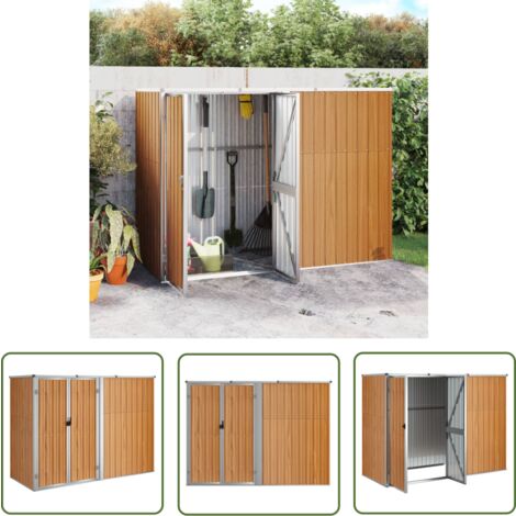 The Living Store Gerätehaus Braun 225x89x161 cm Verzinkter Stahl - Geräteschuppen - Gartenhaus - Werkzeuglager - Outdoor Aufbewahrung - Braunes Gartenhaus