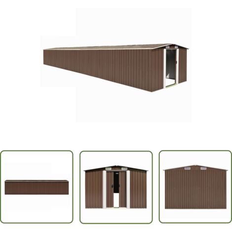The Living Store Gerätehaus Braun 257x990x181 cm Verzinkter Stahl - Gerätehaus - Gartenhaus - Stahltankstelle - Werkzeuglager - Outdoor-Lagerraum