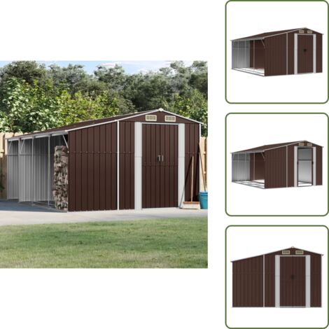 The Living Store Gerätehaus Braun 277x365,5x179 cm Verzinkter Stahl - Geräteschuppen - Gartenhaus - Werkzeuglager - Outdoor-Lagerraum - Braunes Gartenhaus