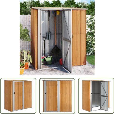 The Living Store Geräteschuppen Braun 180,5x97x209,5 cm Verzinkter Stahl - Geräteschuppen - Gartenschuppen - Werkzeuglager - Outdoor Aufbewahrung - Gartenhaus