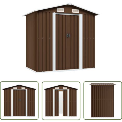The Living Store Geräteschuppen Braun 204x132x186 cm Stahl - Gartenschuppen - Gerätehaus - Stahlausstattung - Werkzeuglagerung - Außenaufbewahrung