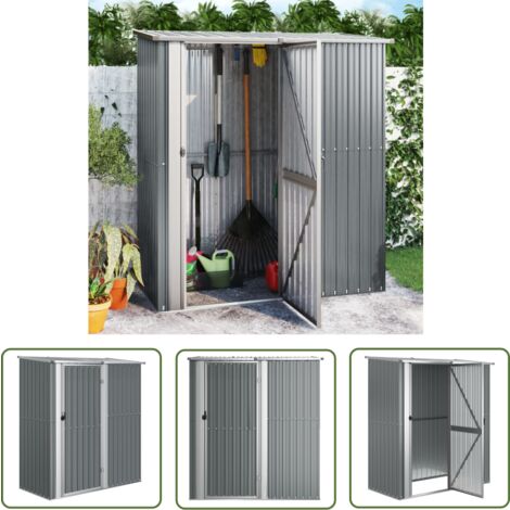 The Living Store Geräteschuppen Grau 180,5x97x209,5 cm Verzinkter Stahl - Geräteschuppen - Gartenschuppen - Werkzeuglager - Outdoor Aufbewahrung - Metallschuppen