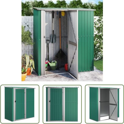 The Living Store Geräteschuppen Grün 180,5x97x209,5 cm Verzinkter Stahl - Gartenschuppen - Werkzeuglager - Außenschrank - Geräteschutz - Wetterfest