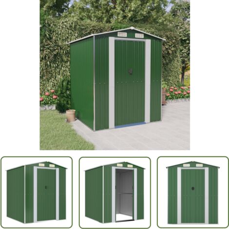 The Living Store Geräteschuppen Grün 192x191x223 cm Verzinkter Stahl - Gartenschuppen - Gerätehaus - Werkzeuglager - Außenaufbewahrung - Gartenorganisation