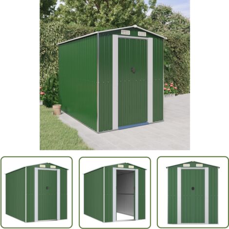 The Living Store Geräteschuppen Grün 192x274x223 cm Verzinkter Stahl - Geräteschuppen - Gartenhaus - Werkzeuglager - Außenschrank - Metallgartenhaus