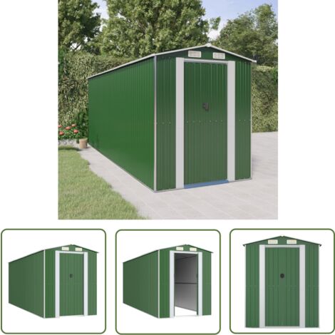 The Living Store Geräteschuppen Grün 192x523x223 cm Verzinkter Stahl - Geräteschuppen - Gartenhaus - Werkzeuglager - Outdoor-Aufbewahrung - Grüner Geräteschuppen