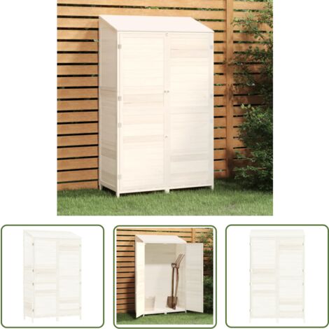The Living Store Geräteschuppen Weiß 102x52x174,5 cm Massivholz Tanne - Holz Gartenhaus - Holzhäuschen - Geräteschuppen - Werkzeuglager - Gartenabdeckungen