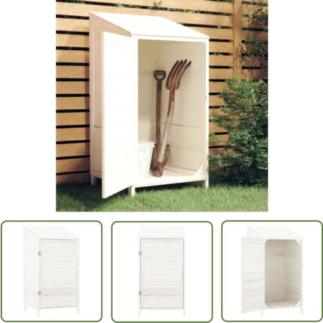 The Living Store Geräteschuppen Weiß 55x52x112 cm Massivholz Tanne - Holz Gartenhaus - Holzshed - Gartenablage - Werkzeuglager - Outdoor Storage