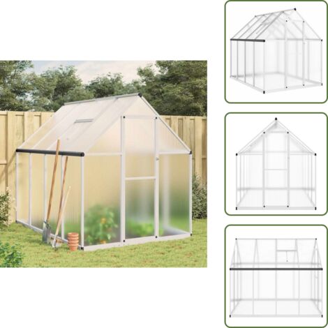 The Living Store Gewächshaus mit Fundamentrahmen Silber 224x169x195cm Aluminimum - Gehäuse - Gewächshaus - Alu-Gewächshaus - Polycarbonatgewäschshaus - Gartengewächshaus