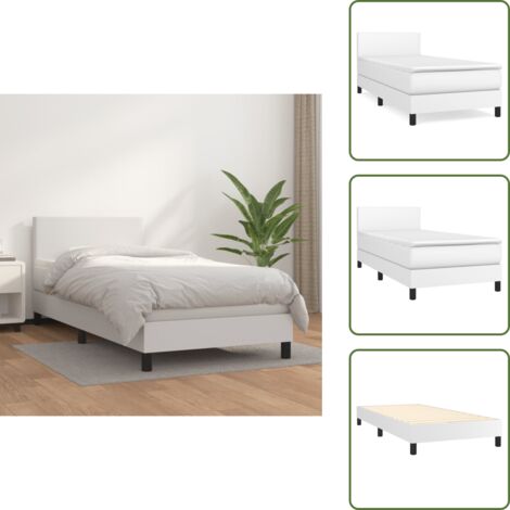 The Living Store Giroletto a Molle con Materasso Bianco 90x190 cm in Similpelle - Materasso a molle