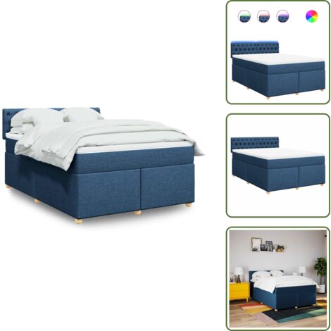 The Living Store Giroletto a Molle con Materasso Blu 140x190 cm in Tessuto - Materasso a molle insacchettate