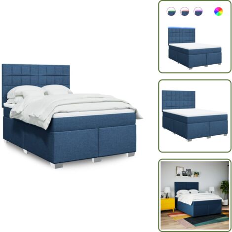 The Living Store Giroletto a Molle con Materasso Blu 160x200 cm in Tessuto - Materasso a molle insacchettate