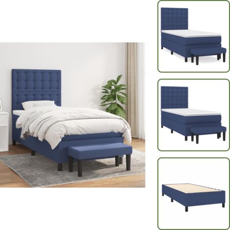 The Living Store Giroletto a Molle con Materasso Blu 90x190 cm in Tessuto - Materasso a molle