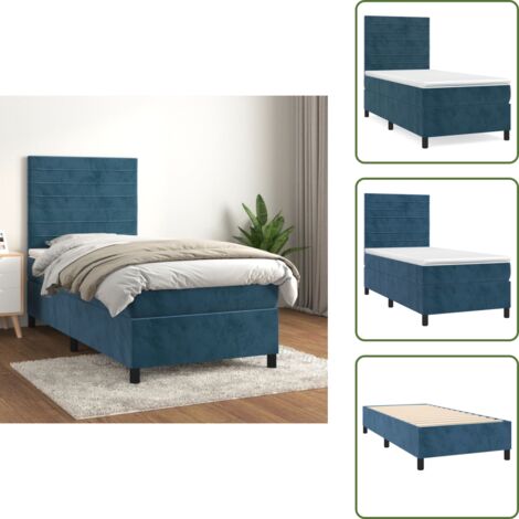 The Living Store Giroletto a Molle con Materasso Blu Scuro 90x190 cm in Velluto - Materasso a molle