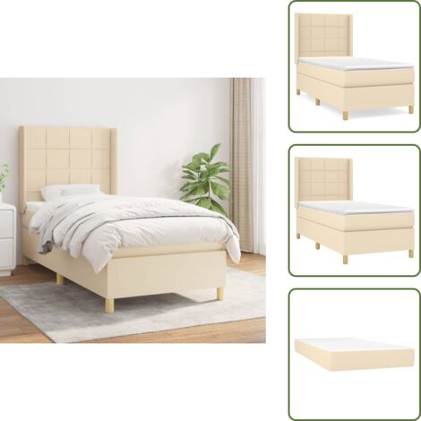 The Living Store Giroletto a Molle con Materasso Crema 100x200 cm in Tessuto - Materasso a molle