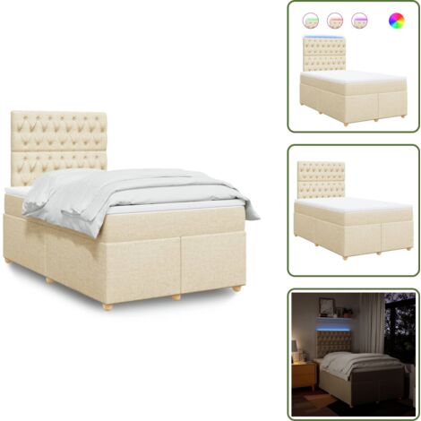 The Living Store Giroletto a Molle con Materasso Crema 120x190 cm in Tessuto - Materasso a molle insacchettate