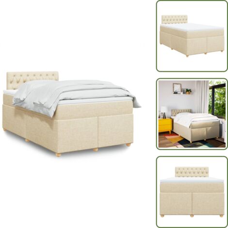 The Living Store Giroletto a Molle con Materasso Crema 120x190 cm in Tessuto - Materasso a molle insacchettate