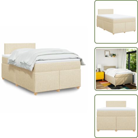The Living Store Giroletto a Molle con Materasso Crema 120x190 cm in Tessuto - Materasso a molle insacchettate
