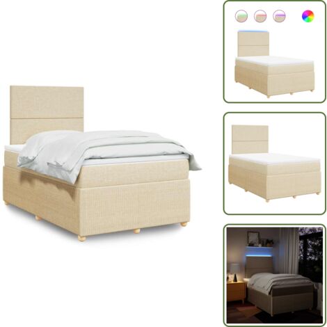 The Living Store Giroletto a Molle con Materasso Crema 120x190 cm in Tessuto - Materasso a molle insacchettate
