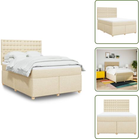The Living Store Giroletto a Molle con Materasso Crema 160x200 cm in Tessuto - Materasso a molle insacchettate