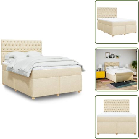 The Living Store Giroletto a Molle con Materasso Crema 160x200 cm in Tessuto - Materasso a molle insacchettate